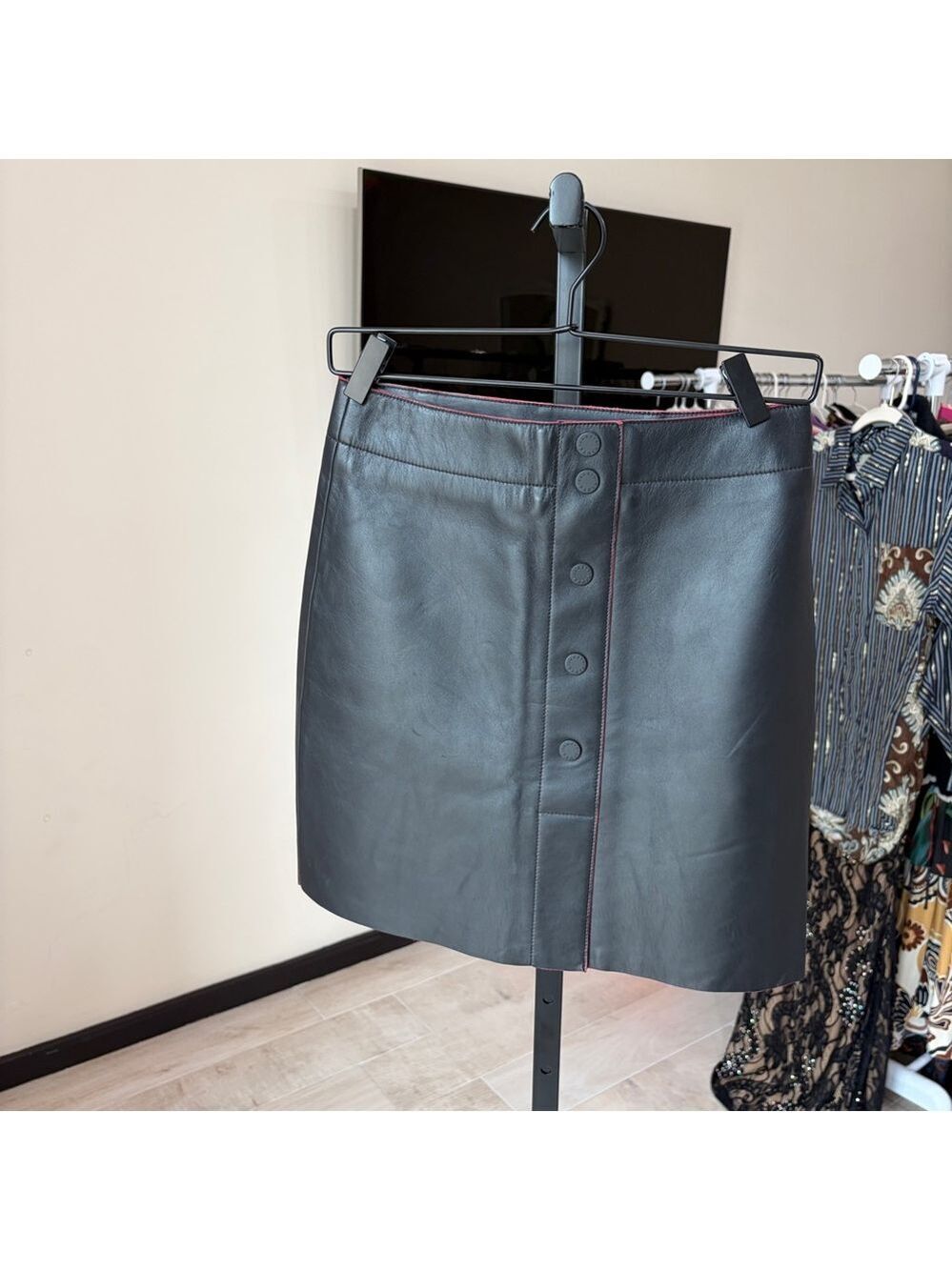 Sandro Milla A-line black leather skirt - Picture 4 of 11